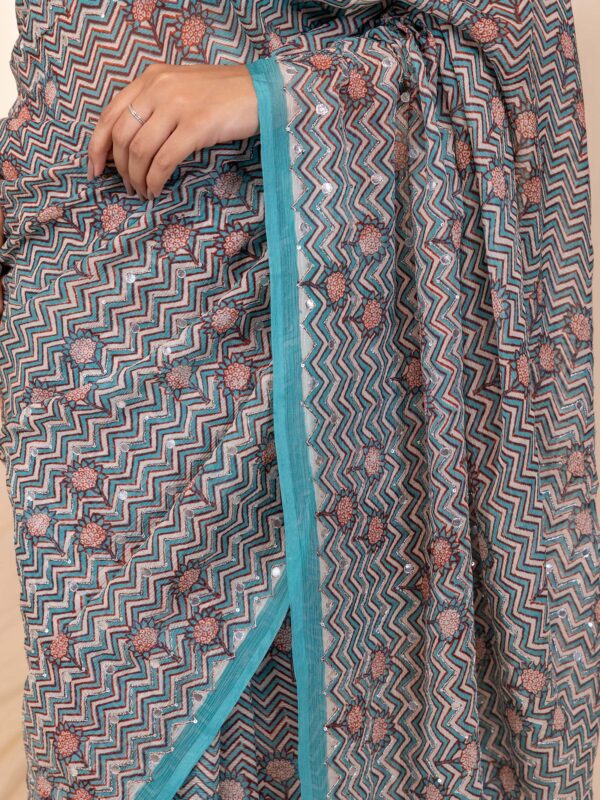 Modern Turquoise Blue Chiffon Saree for Party Look