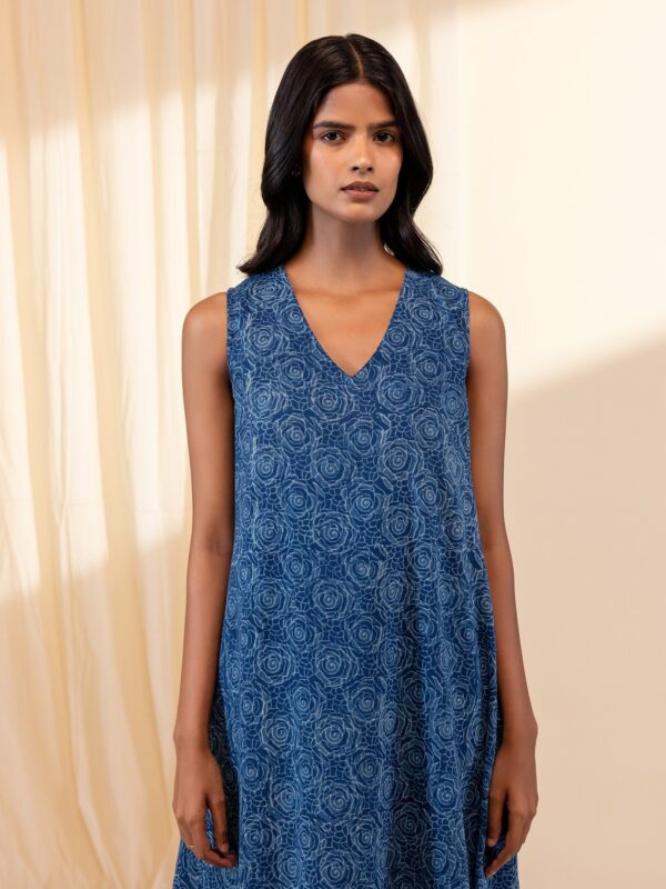 Indigo Roses Voile Dress for Women Elegant Floral Summer Style - Image 3