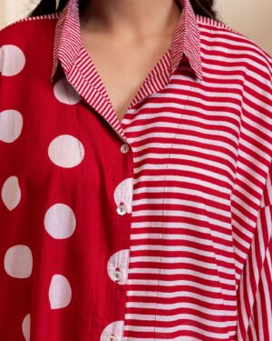 Dot Dot Dash Madras Red Cotton Shirt for Women Classic Printed Casual Wear