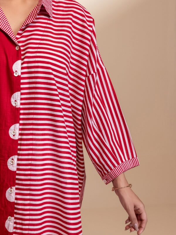 Dot Dot Dash Madras Red Cotton Shirt for Women Classic Printed Casual Wear - Image 3