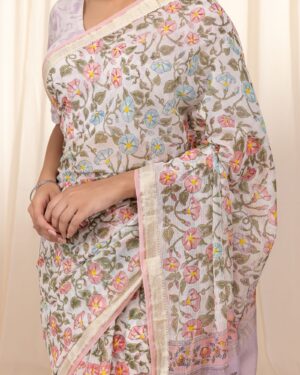 Rainbow Maheshwari Handloom Saree with Multicolor Stripes