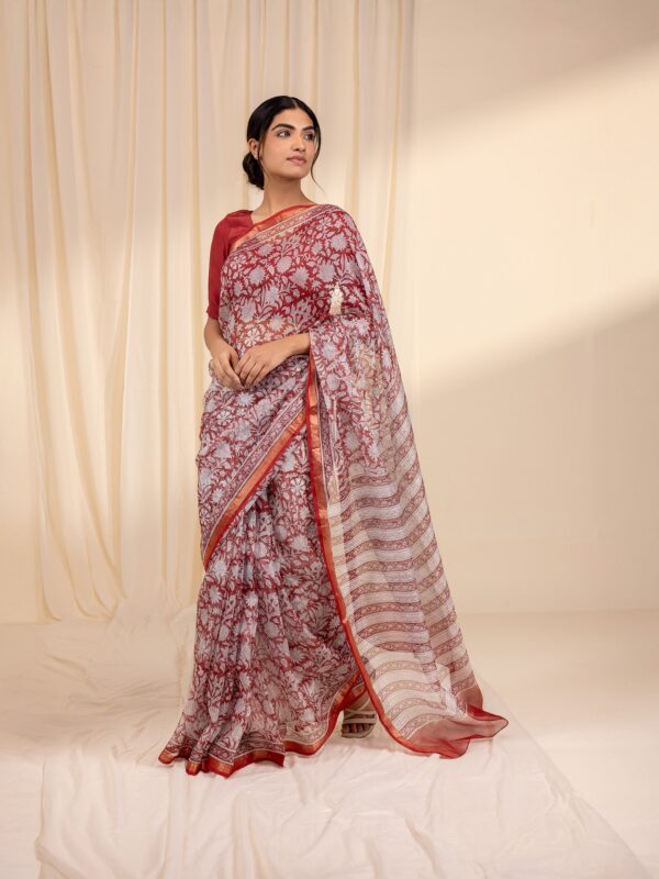 Roli Red Kalamkari Kota Silk Saree with Traditional Print - Image 2