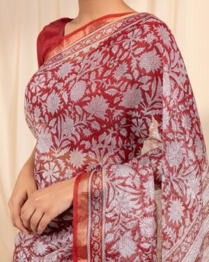 Roli Red Kalamkari Kota Silk Saree with Traditional Print