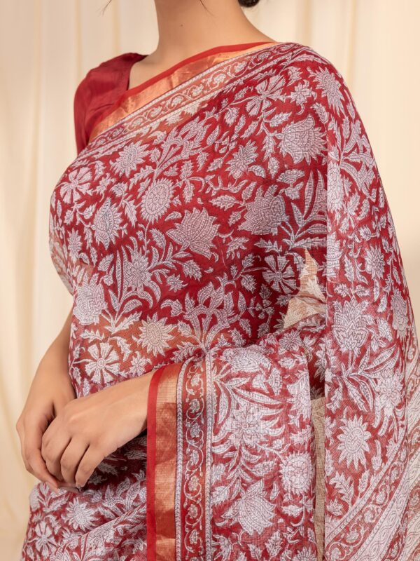 Roli Red Kalamkari Kota Silk Saree with Traditional Print