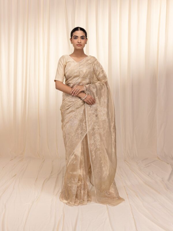 Sunhari Golden Tissue Silk Saree with Elegant Zari Border - Image 2