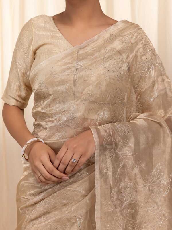 Sunhari Golden Tissue Silk Saree with Elegant Zari Border